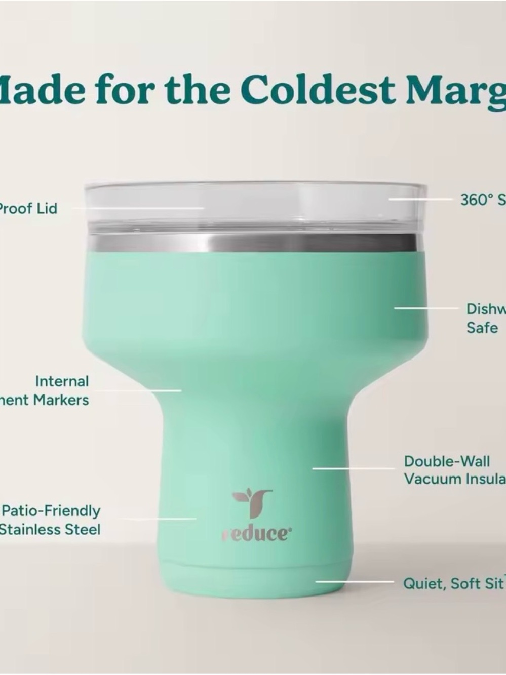 Reduce Saltini Mint Green Insulated Margarita Stainless Steel Tumbler - Picture 2 of 4